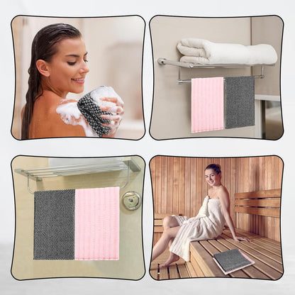 2PCS Exfoliating Washcloth Shower Towels, Exfoliating Body Scrubber Back Scrubber for Shower Japanese Washcloth Bath Wash Cloth Exfoliation Luffah Towel Loofah Sponge Loofah Scrub (Black, Pink)