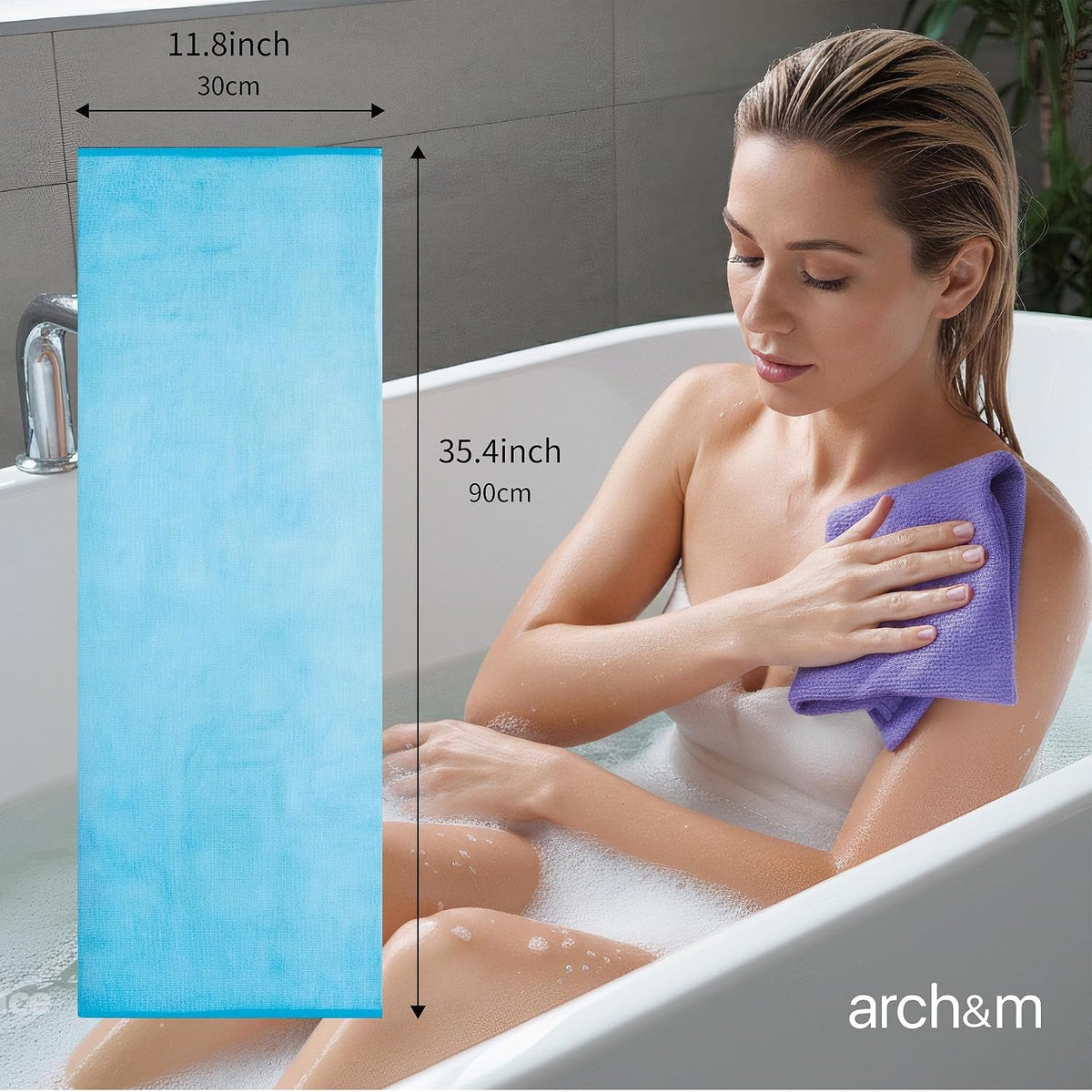 Exfoliating Washcloth & Back Scrubber, 35 Inch, 3 Pack, Off-White