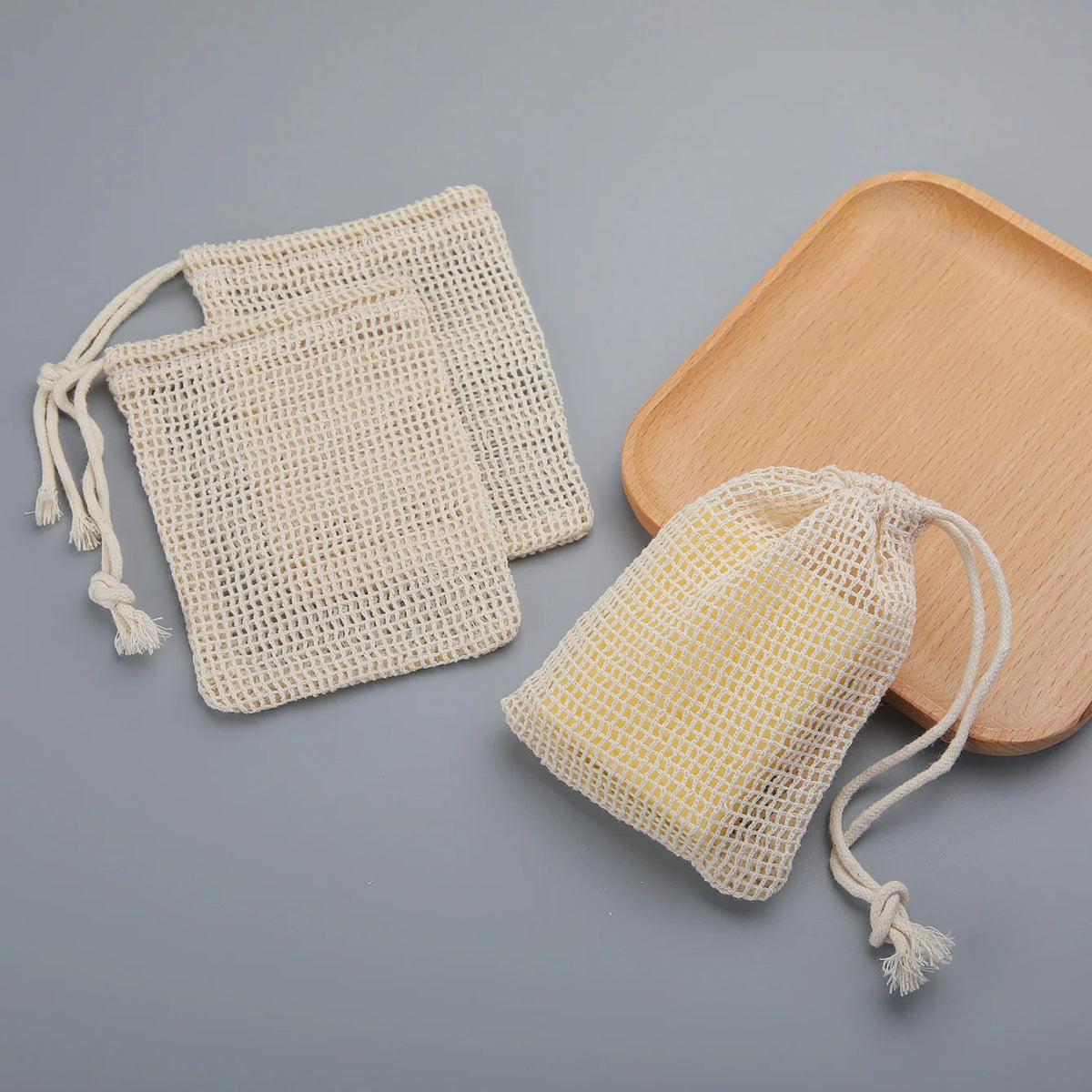Natural Cotton Soap Saver Bag, 3 Pieces Eco-Friendly Handmade Lathering Cotton Mesh Soap Pouch for Body Cleansing Skincare