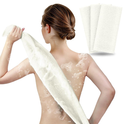 Exfoliating Washcloth & Back Scrubber, 35 Inch, 3 Pack, Off-White
