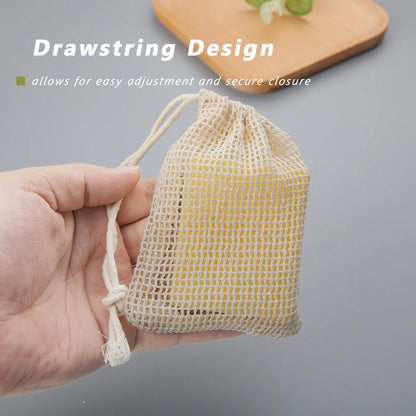 Natural Cotton Soap Saver Bag, 3 Pieces Eco-Friendly Handmade Lathering Cotton Mesh Soap Pouch for Body Cleansing Skincare