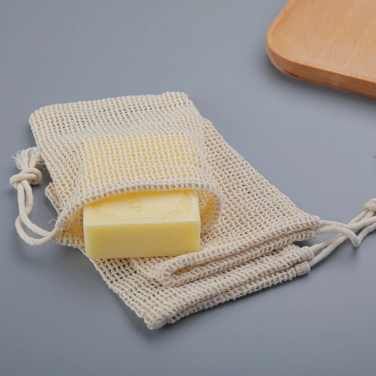 Natural Cotton Soap Saver Bag, 3 Pieces Eco-Friendly Handmade Lathering Cotton Mesh Soap Pouch for Body Cleansing Skincare