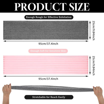 2PCS Exfoliating Washcloth Shower Towels, Exfoliating Body Scrubber Back Scrubber for Shower Japanese Washcloth Bath Wash Cloth Exfoliation Luffah Towel Loofah Sponge Loofah Scrub (Black, Pink)