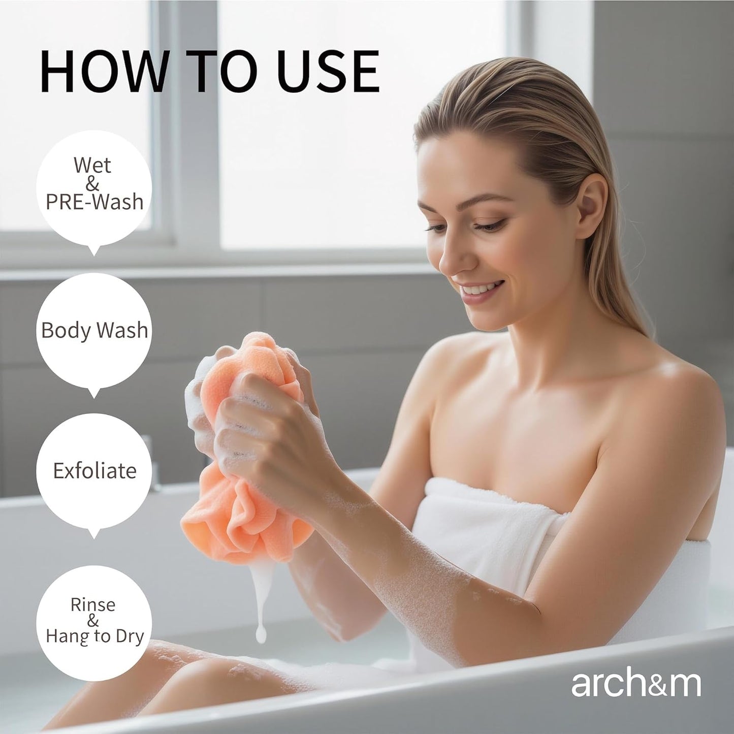 Exfoliating Back Washcloth & Body Scrubber, 3 Pack, 35-Inch